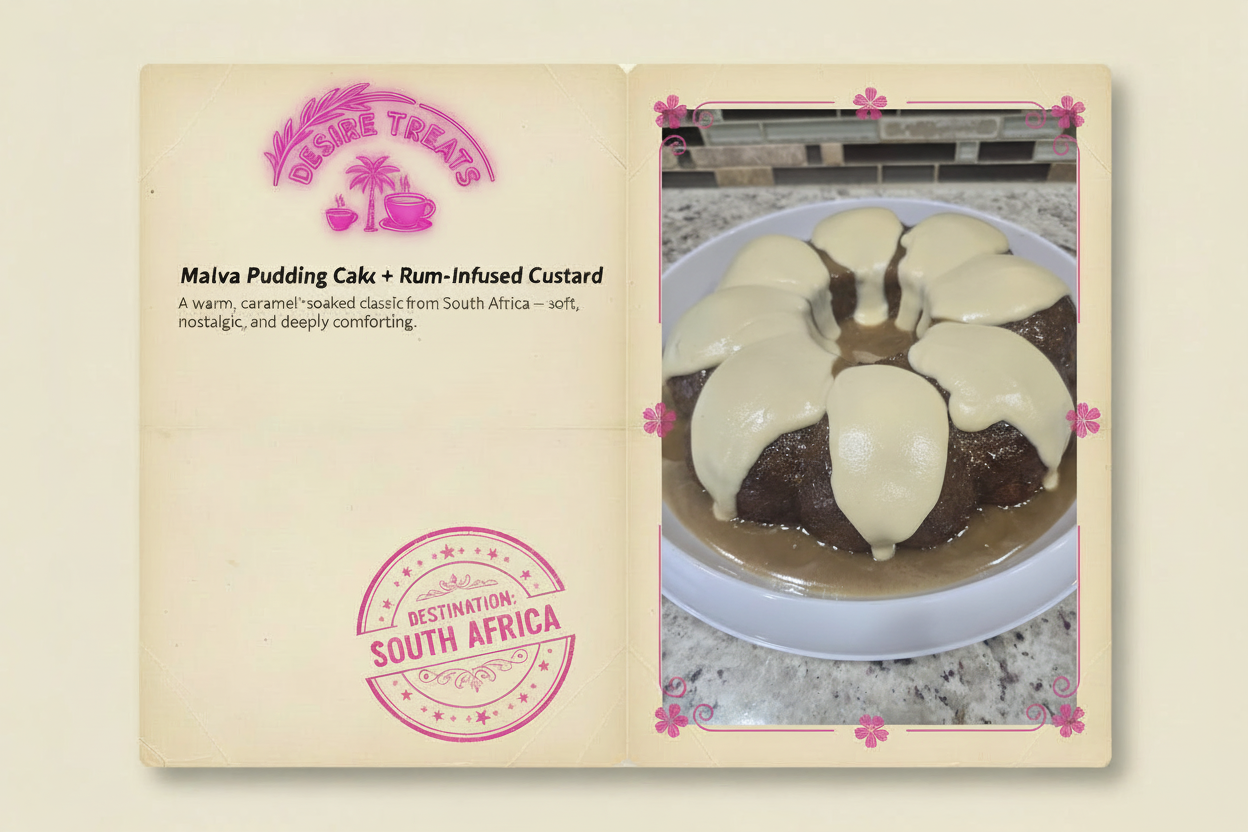 Malva Pudding Passport Menu Card with your actual photo